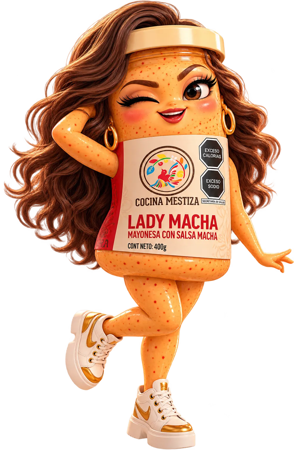 Lady Macha posa junto al frasco